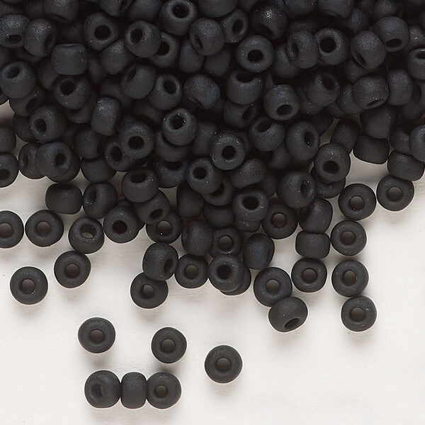 Seed bead, Dyna-Mites™, glass, opaque matte black, #6 round. Sold per 40-gram pkg. image number 0