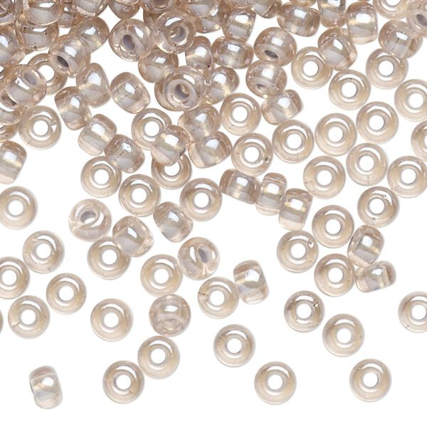 Seed bead, Miyuki, glass, pkg/25g, #6 rocaille, translucent pewter-lined pearlized pink, (RR-4614). image number 0