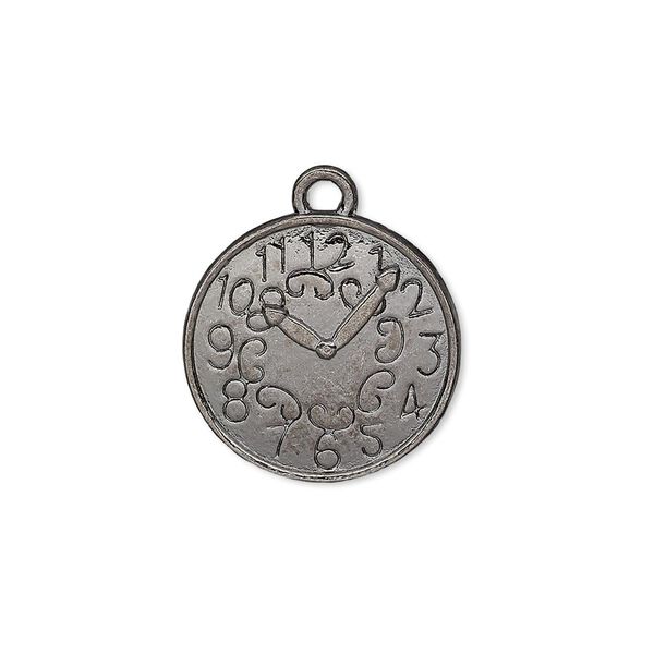 Charm, gunmetal-plated "pewter" (zinc-based alloy), 18.5mm single-sided domed clock face. Sold per pkg of 10. image number 0