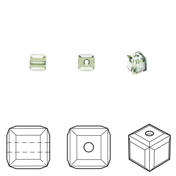 Bead 288pk peridot, Swarovski® 4mm cube 5601 image number 0