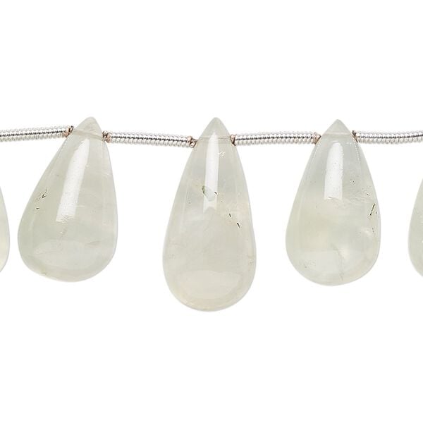 Prehnite 1pkg16, hand-cut top-drilled teardrop bead natural graduated 13x7mm-20x12mm image number 0