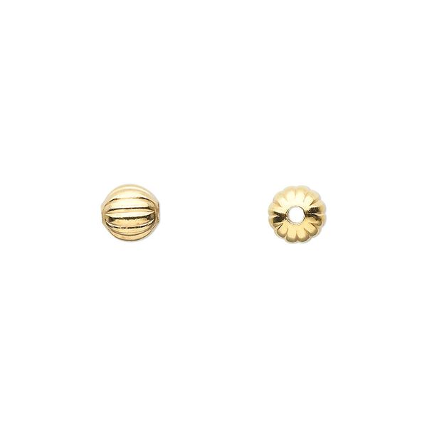 Bead, gold-plated brass, 6mm corrugated round. Sold per pkg of 100. image number 0