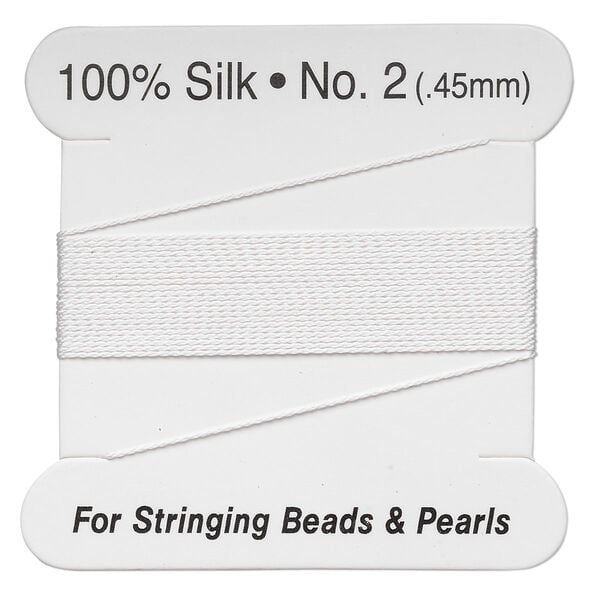 Thread, silk, white, size #2. Sold per 2-meter card. image number 0