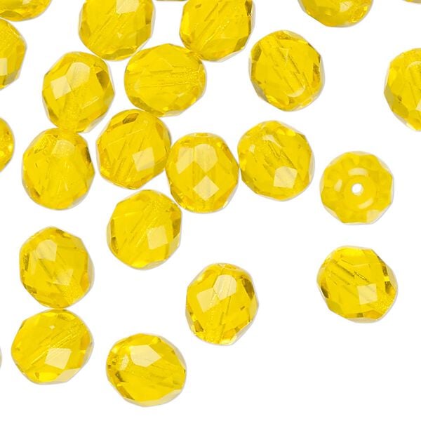 Czech fire-polished glass 1pkg50, faceted round bead transparent yellow 8mm image number 0
