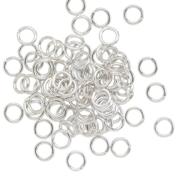 Jump ring, anodized aluminum, silver, 5mm round, 3.4mm inside diameter, 20 gauge. Sold per pkg of 100. image number 0