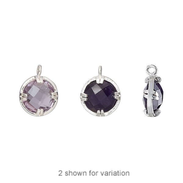 Drop, amethyst (natural) and sterling silver, 10mm double-sided faceted round. Sold individually. image number 0