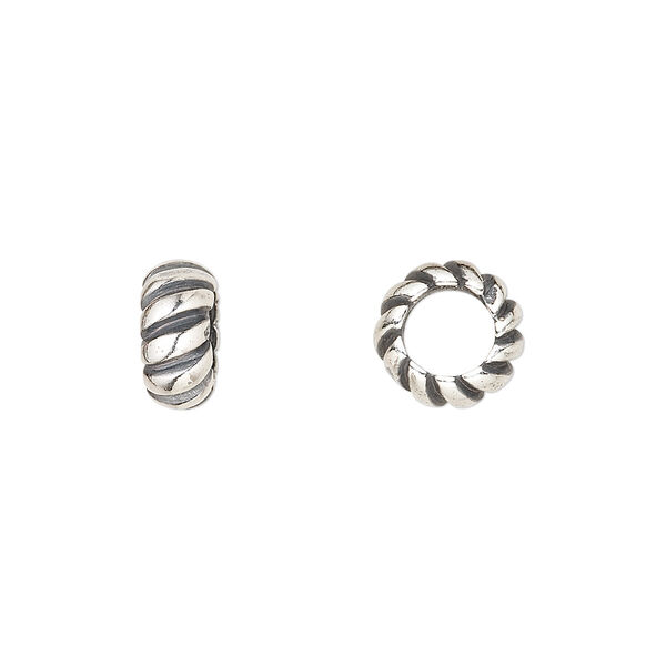 Bead, antiqued sterling silver, 10x4.5mm spiral rondelle. Sold per pkg of 2. image number 0