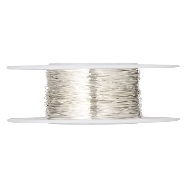 Wire, sterling silver, dead-soft, round, 34 gauge. Sold per 1/4 ounce spool, approximately 131 feet. image number 0