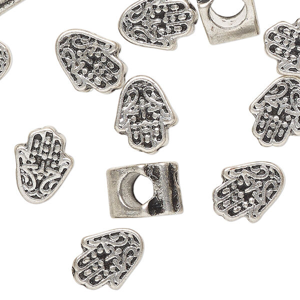 Bead, antique silver-finished "pewter" (zinc-based alloy), 12x7mm Fatima hand. Sold per pkg of 20. image number 0