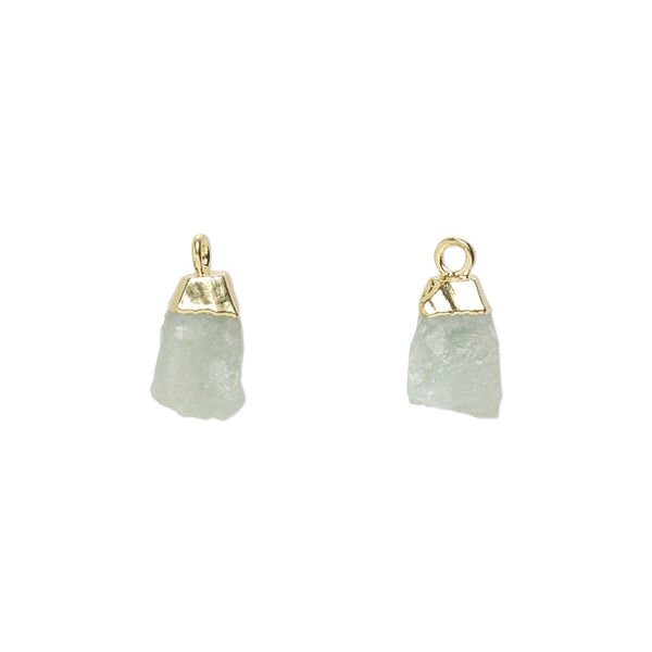 Aquamarine / sterling silver 1pkg1, hand-cut electro-coated nugget drop gold-plated 8x5mm-9x7mm image number 0
