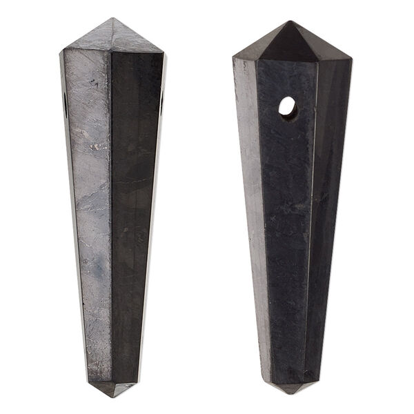 Shungite 1pkg1, hand-cut faceted double graduated point focal natural B grade, 36x10mm-39x12mm image number 0