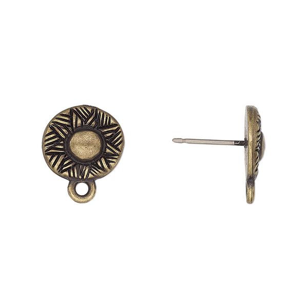 Earstud  1pkg2 TierraCast® antique brass-plated pewter (tin-based alloy) / titanium, 12mm woven round / closed loop / rhythm theme, 1 pair image number 0