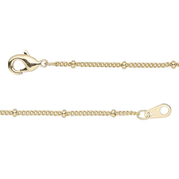 Chain, gold-finished brass, 1.3mm curb and 2x1mm rondelle, 18 inches with lobster claw clasp. Sold individually. image number 0