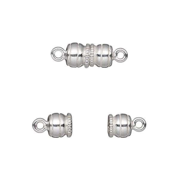 Clasp, magnetic, sterling silver, 11x6mm round tube with rope edge. Sold individually. image number 0