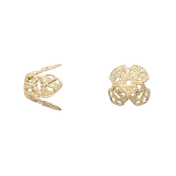 Bead cap, gold-plated brass, 11x10mm long filigree, fits 12-14mm bead. Sold per pkg of 100. image number 0