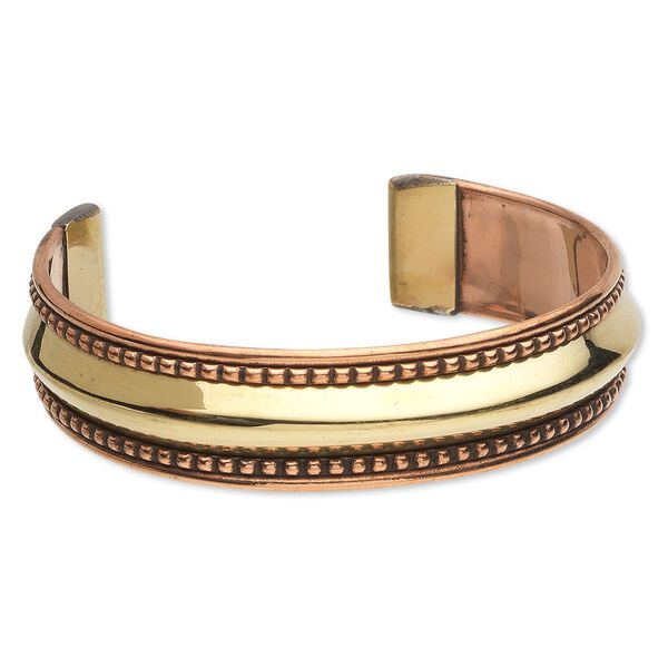 Bracelet, cuff, copper and brass, 16mm wide, adjustable from 7-1/2 to 8 inches. Sold individually. image number 0