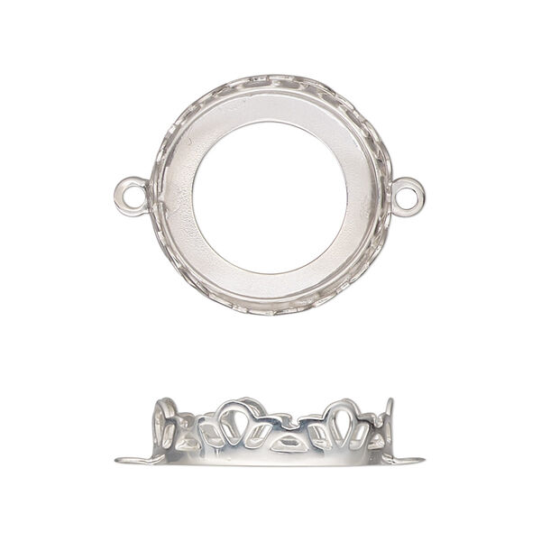Link, sterling silver, 19mm round with petal edge and open back with 18mm round cabochon bezel setting. Sold individually. image number 0