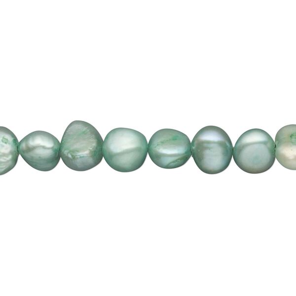Pearl, cultured freshwater (dyed), sea mist, 6-7mm flat-sided potato, D grade, Mohs hardness 2-1/2 to 4. Sold per 14-inch strand. image number 0