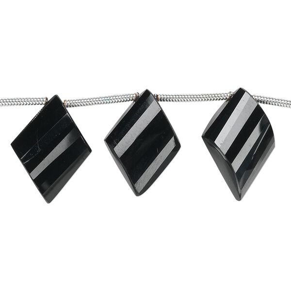 Black spinel 1pkg5, hand-cut top-drilled faceted twisted diamond bead natural graduated 15x10mm-18x12mm image number 0