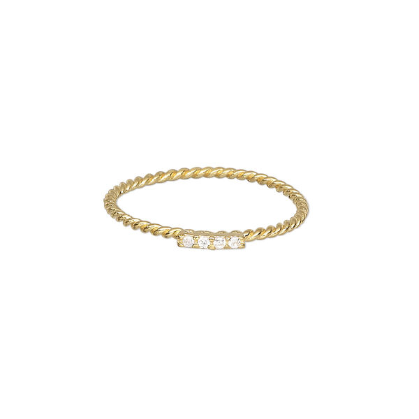 Ring, Create Compliments®, cubic zirconia and gold-plated sterling silver, clear, 1.5mm wide twisted, size 7. Sold individually. image number 0