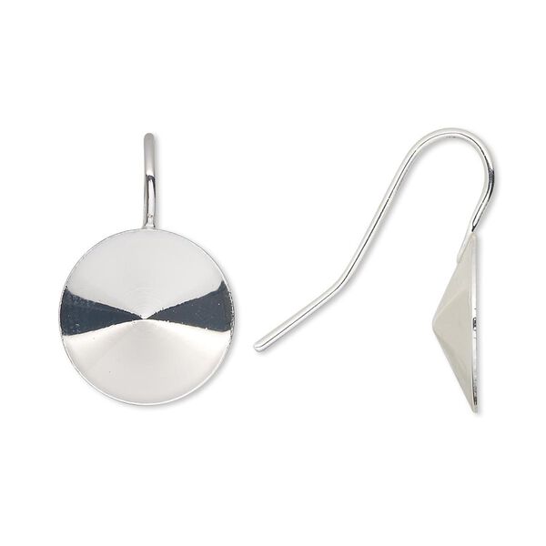 Ear wire 1pkg10 Almost Instant Jewelry®, 21mm / 14mm rivoli glue-in setting, 18-20 gauge silver-finished brass 5 pair image number 0