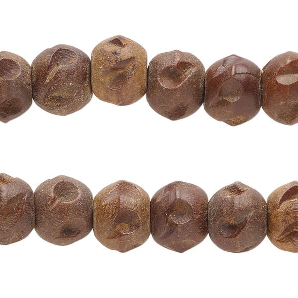 Bead, wood (dyed), pkg/(2) 4-1/2 inches, brown, 10x8mm-11x9mm carved round. image number 0