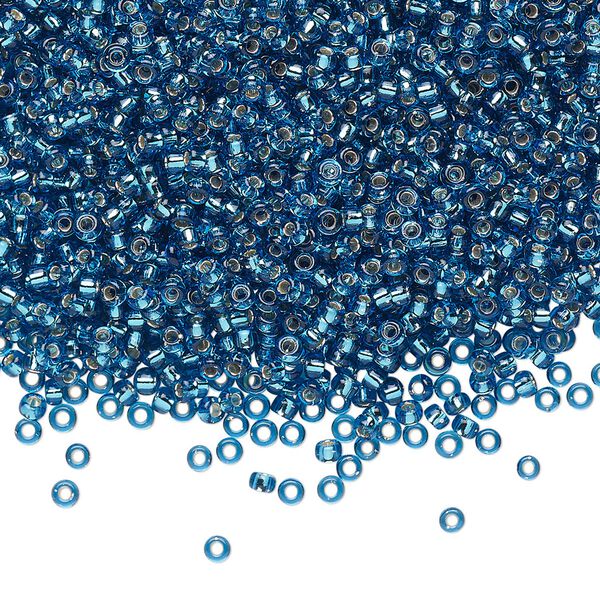 Seed bead, Miyuki, glass, pkg/250g, #11 rocaille, transparent silver-lined Capri blue, (RR-25). image number 0