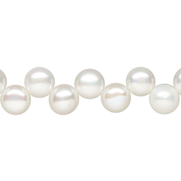 Pearl, cultured freshwater (bleached), white, 6-8mm top-drilled flat-sided round, C grade, Mohs hardness 2-1/2 to 4. Sold per 14-inch strand. image number 0