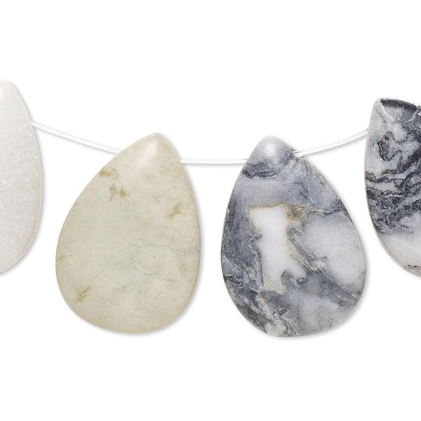 Green earth "jasper" 1pkg4, flat back puffed teardrop drop natural 25x17mm-26x18mm image number 0