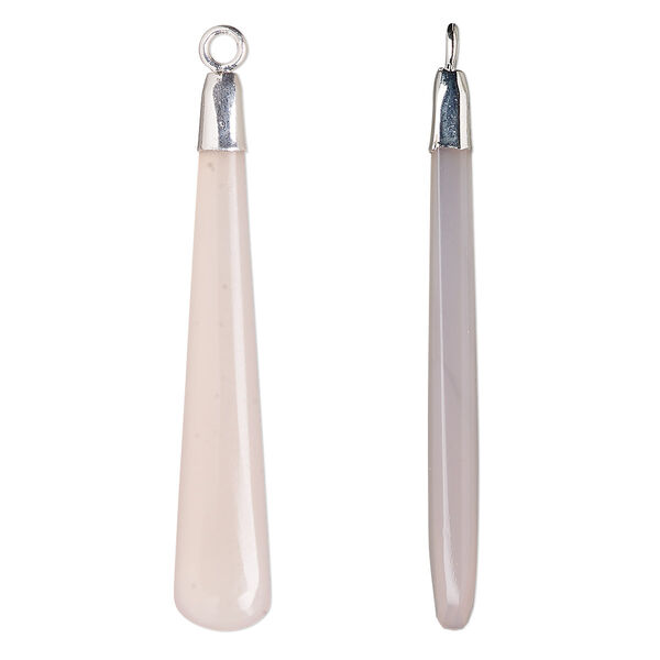 Focal, sterling silver and pink chalcedony (dyed), 41x7mm hand-cut double-sided long teardrop, Mohs hardness 6-1/2 to 7. Sold individually. image number 0