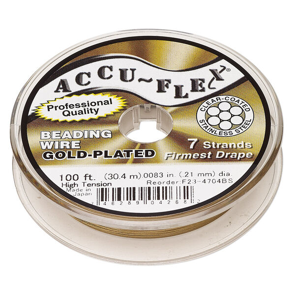 Beading wire, Accu-Flex®, nylon and 24Kt gold-plated stainless steel, clear, 7 strand, 0.0083-inch diameter, high tension. Sold per 100-foot spool. image number 0