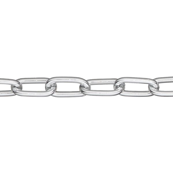 Chain, anodized aluminum, silver, 6mm long cable. Sold per pkg of 25 feet. image number 0