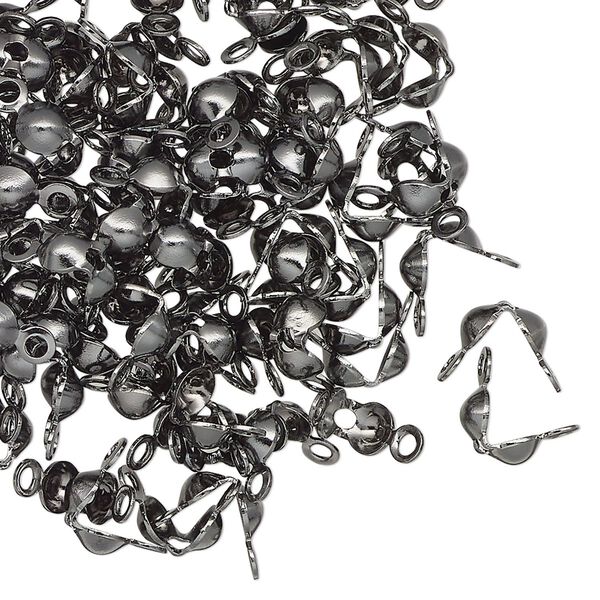 Bead tip, gunmetal-finished brass, 8x4mm bottom clamp-on with open loop. Sold per pkg of 100. image number 0