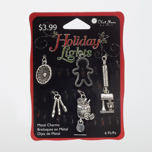 Charm, antique silver-finished "pewter" (zinc-based alloy) and steel, single-sided mixed shapes. Sold per pkg of 6. image number 0