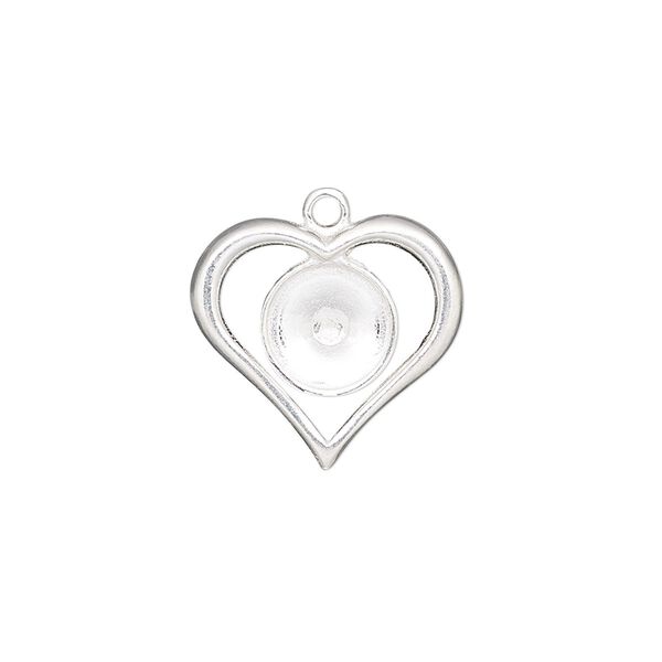 Charm, sterling silver, 18x17mm single-sided open heart with SS39 rivoli setting. Sold individually. image number 0