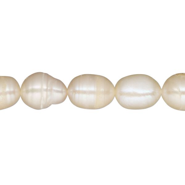 Pearl, cultured freshwater, peach, 9-11mm rice, D grade, Mohs hardness 2-1/2 to 4. Sold per 16-inch strand. image number 0