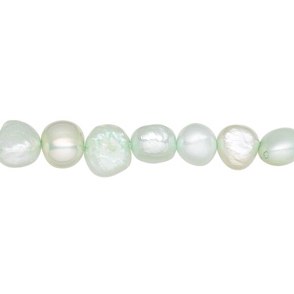 Pearl, cultured freshwater (dyed), soft green, 6-7mm flat-sided potato, D grade, Mohs hardness 2-1/2 to 4. Sold per 16-inch strand. image number 0