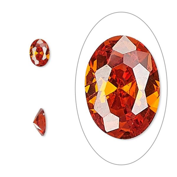Gem, cubic zirconia, ruby red, 7x5mm faceted oval, Mohs hardness 8-1/2. Sold per pkg of 2. image number 0
