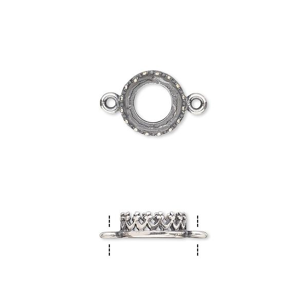 Link, JBB Findings, antique silver-plated brass, 9mm round with open back and decorative trim, 8mm round bezel setting. Sold per pkg of 2. image number 0