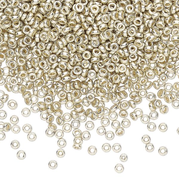 Seed bead, Miyuki, glass, pkg/50g, 2.2x1mm spacer rondelle, opaque brass-plated, (SPR2.2-4201). image number 0