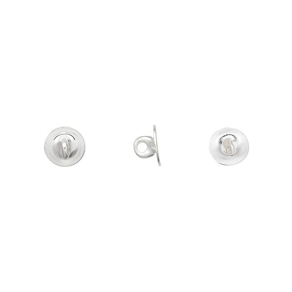 Button back, silver-plated brass, 6mm round. Sold per pkg of 100. image number 0