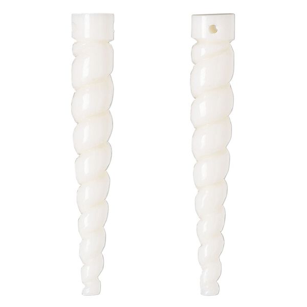Focal, bone (bleached), white, 47x8mm hand-carved spiral point, Mohs hardness 2-1/2. Sold individually. image number 0