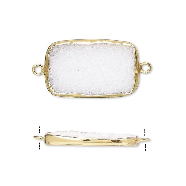Link, white druzy agate (natural) and gold-finished sterling silver, 22x13mm single-sided rectangle. Sold per pkg of 2. image number 0
