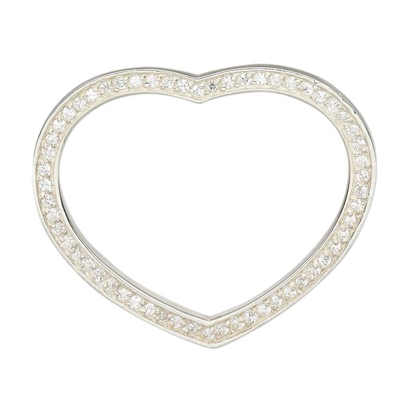 Pendant, slide, sterling silver and cubic zirconia, clear, 36x30mm open heart. Sold individually. image number 0