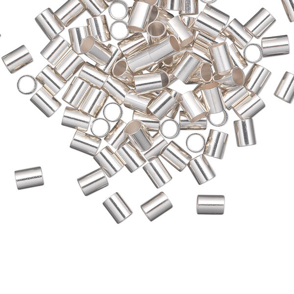 Crimp, sterling silver, 4x3mm cut tube, 2.5mm inside diameter. Sold per pkg of 100. image number 0