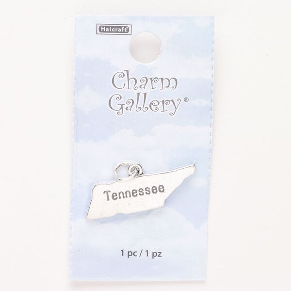 Charm, steel and enamel, pkg/1, silver finish and black, 29x9mm with "Tennessee." image number 0