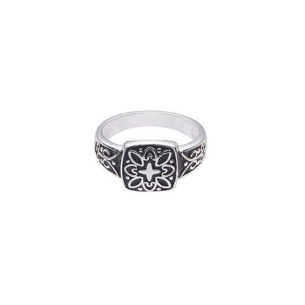 Ring, sterling silver and enamel, black, 11.5mm square and cross design, size 9. Sold individually. image number 0