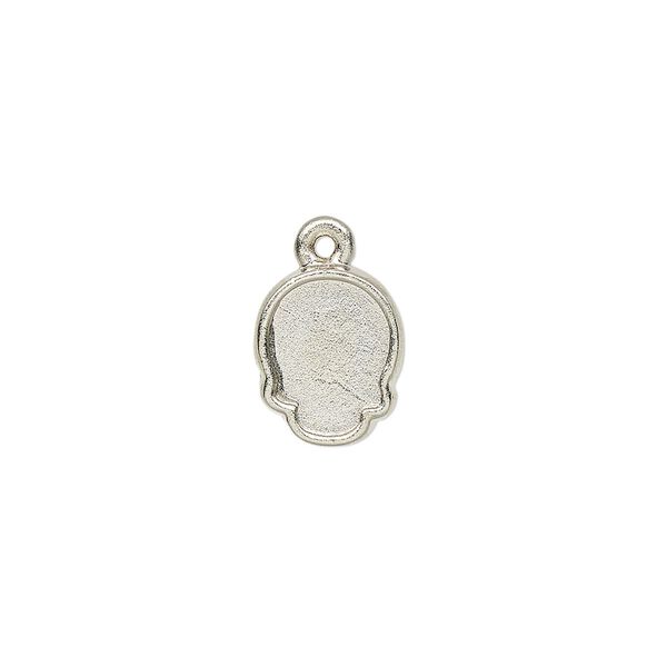Charm, imitation rhodium-plated "pewter" (zinc-based alloy), 12x10mm skull with 10x7.5mm flat back skull glue-in setting. Sold individually. image number 0