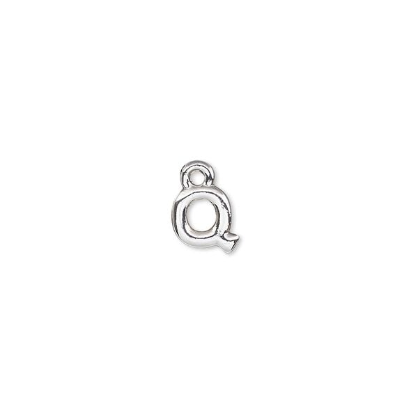 Charm, silver-finished "pewter" (zinc-based alloy), 7x7mm alphabet letter Q. Sold per pkg of 2. image number 0