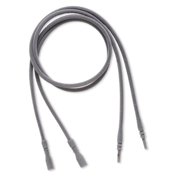 Necklace cord, silicone / velveteen / stainless steel, grey, 3mm wide, 18 inches with snap closure. Sold per pkg of 2. image number 0